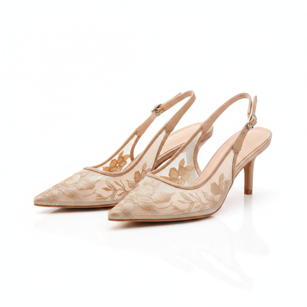 Escarpins Slingback à Broderies Florales – Élégance