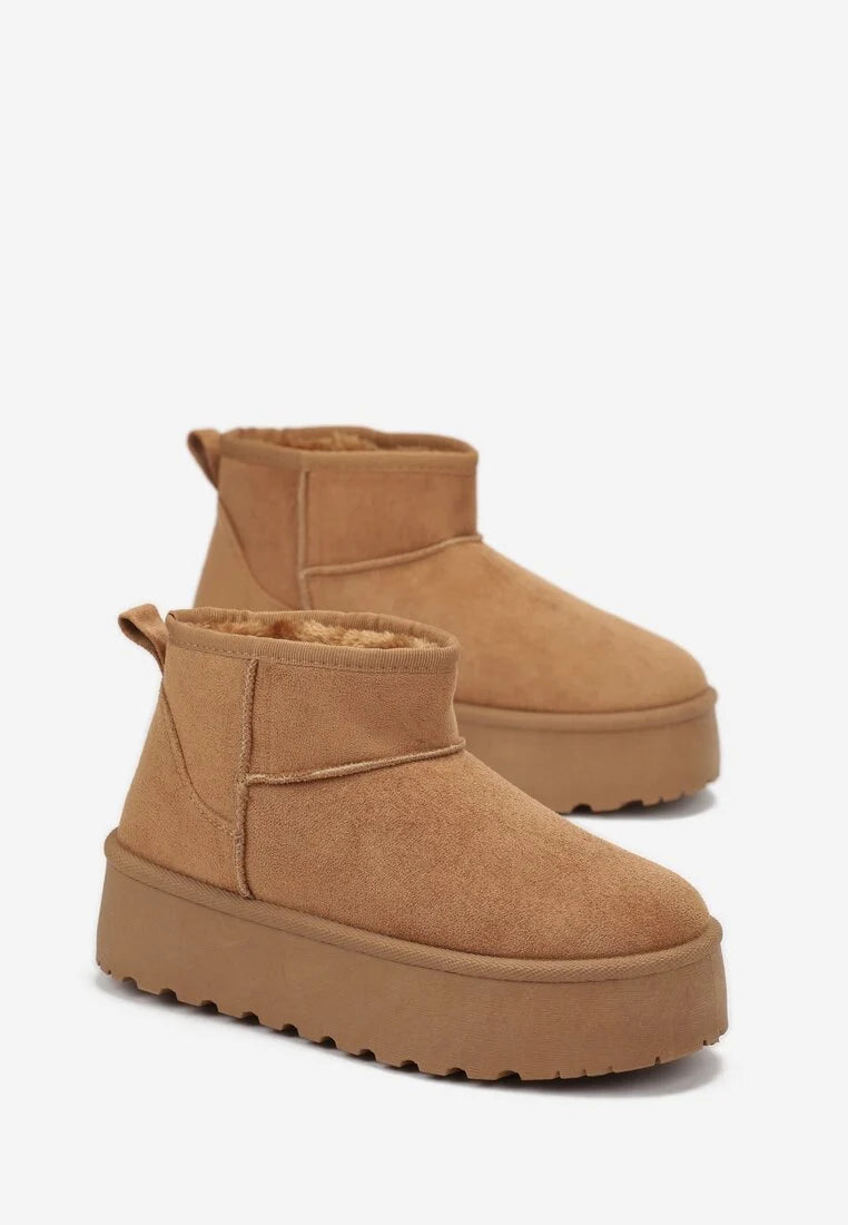 Bottes courtes à semelle épaisse beige