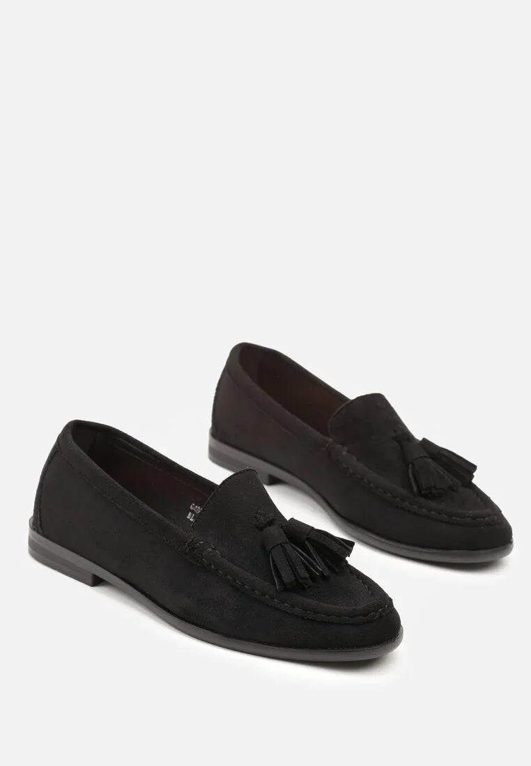 Mocassins en simili-daim avec franges appliquées