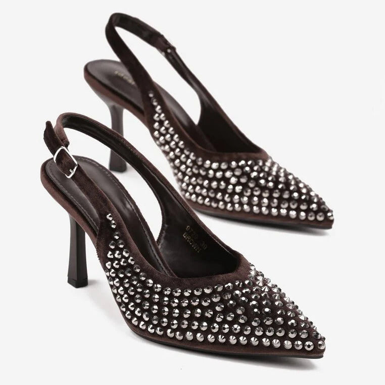 Escarpins à bride arrière avec zircons