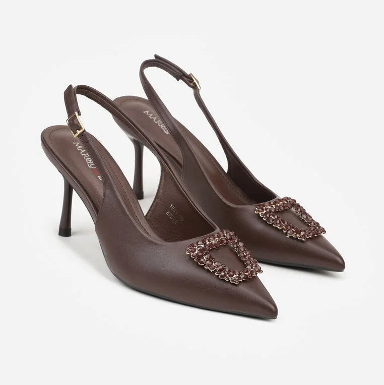 Escarpin à talons hauts avec boucle en zircon cubique en forme d'étoile