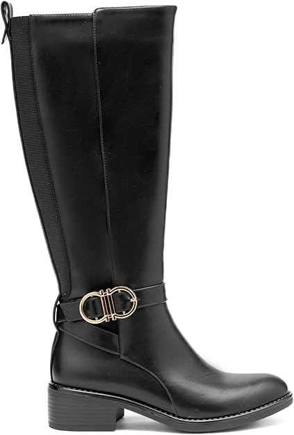 Bottes Hautes Femme Style Cavalière en Similicuir à Talon Bas
