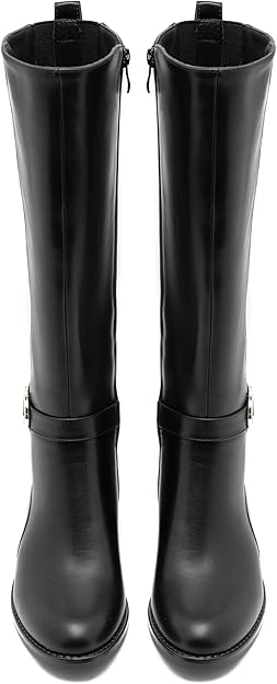 Bottes Hautes Femme Style Cavalière en Similicuir à Talon Bas