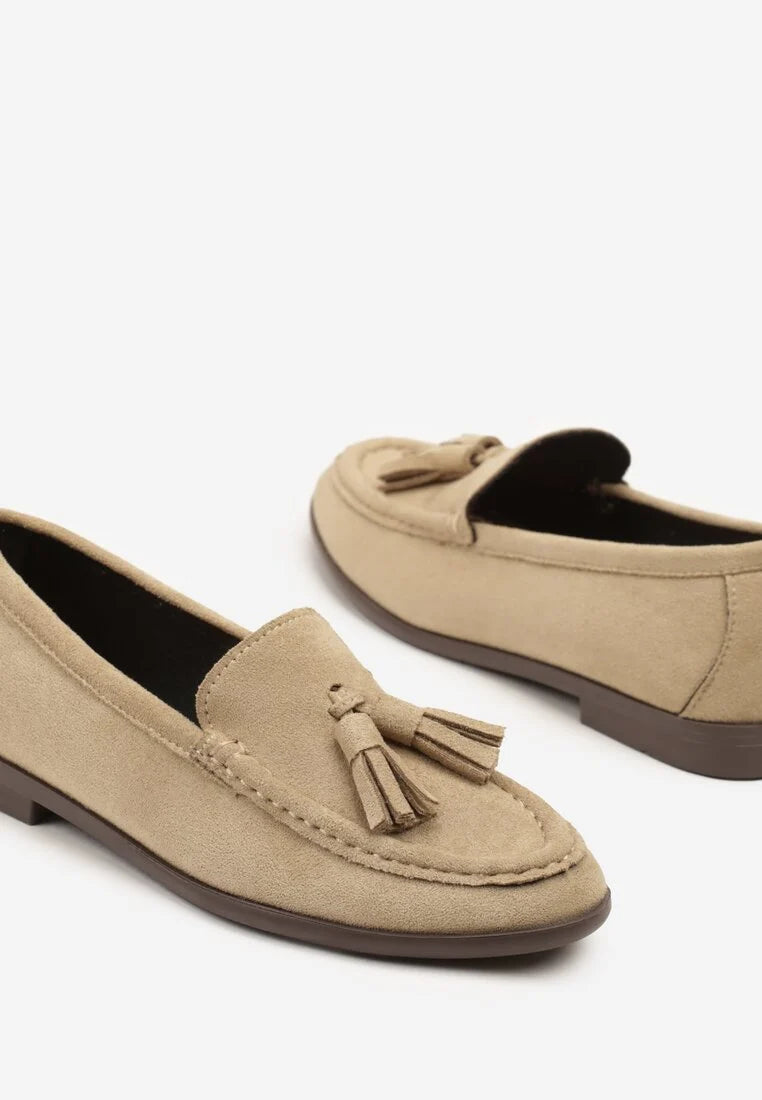 Mocassins en simili-daim avec franges appliquées
