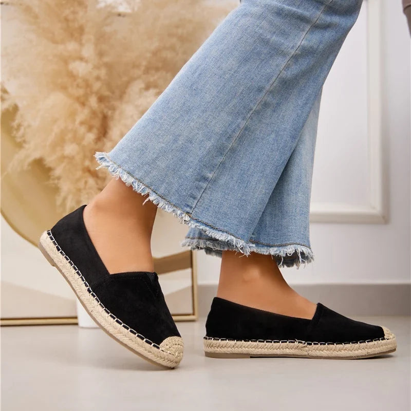 Espadrilles femme tendance en suédine avec bout corde tressée