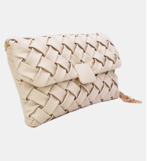 Pochette à rabat en similicuir argenté métallisé effet tissé