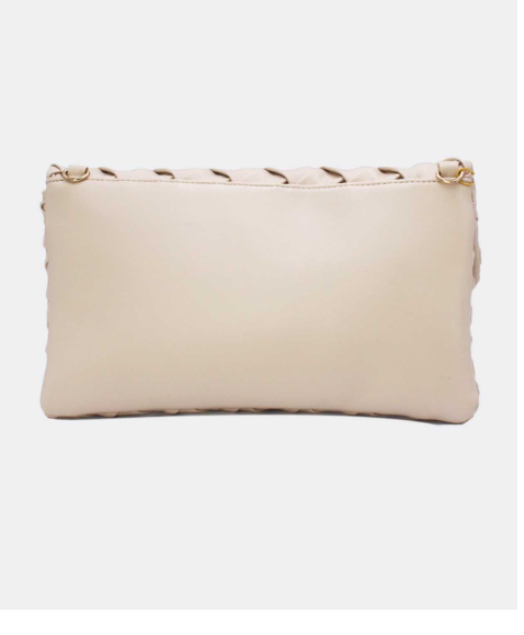 Pochette à rabat en similicuir argenté métallisé effet tissé