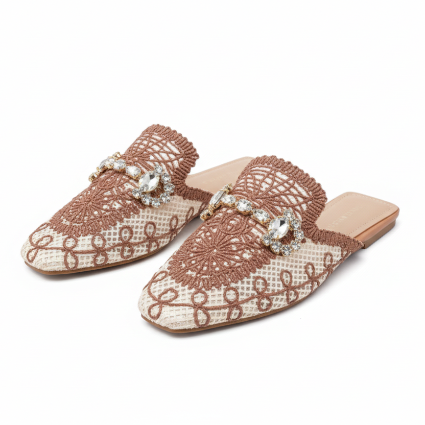 Babouche élégantes brillants et tissés à semelles épaisses