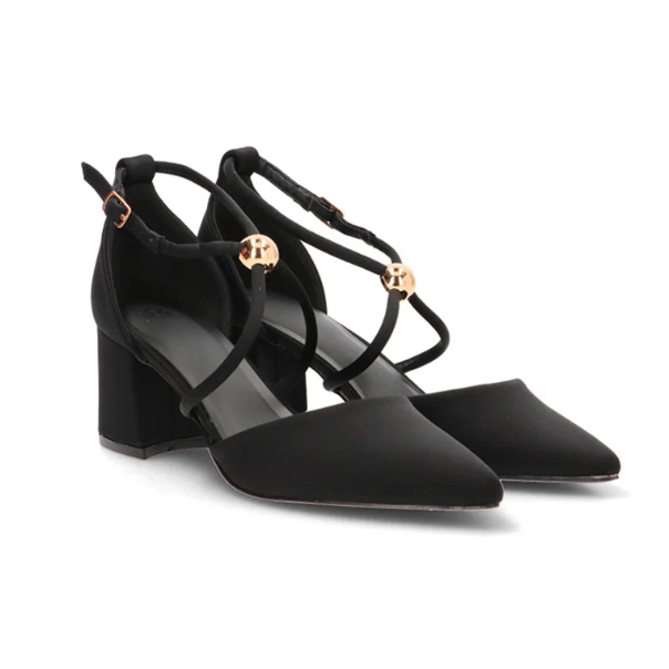 Escarpins à Brides Croisées et Détails Sphères Dorées