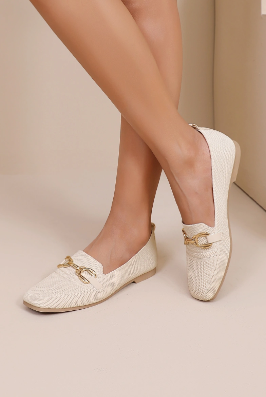 Mocassins en maille texturée et boucle métallique décoratif