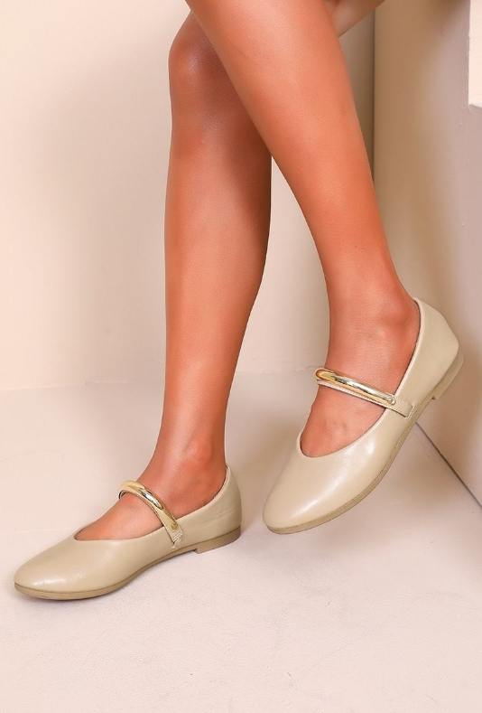 Ballerine à Bride Tubulaire Dorée