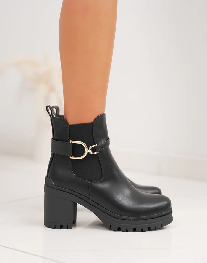 Demi bottes à talon moyen et boucle dorée