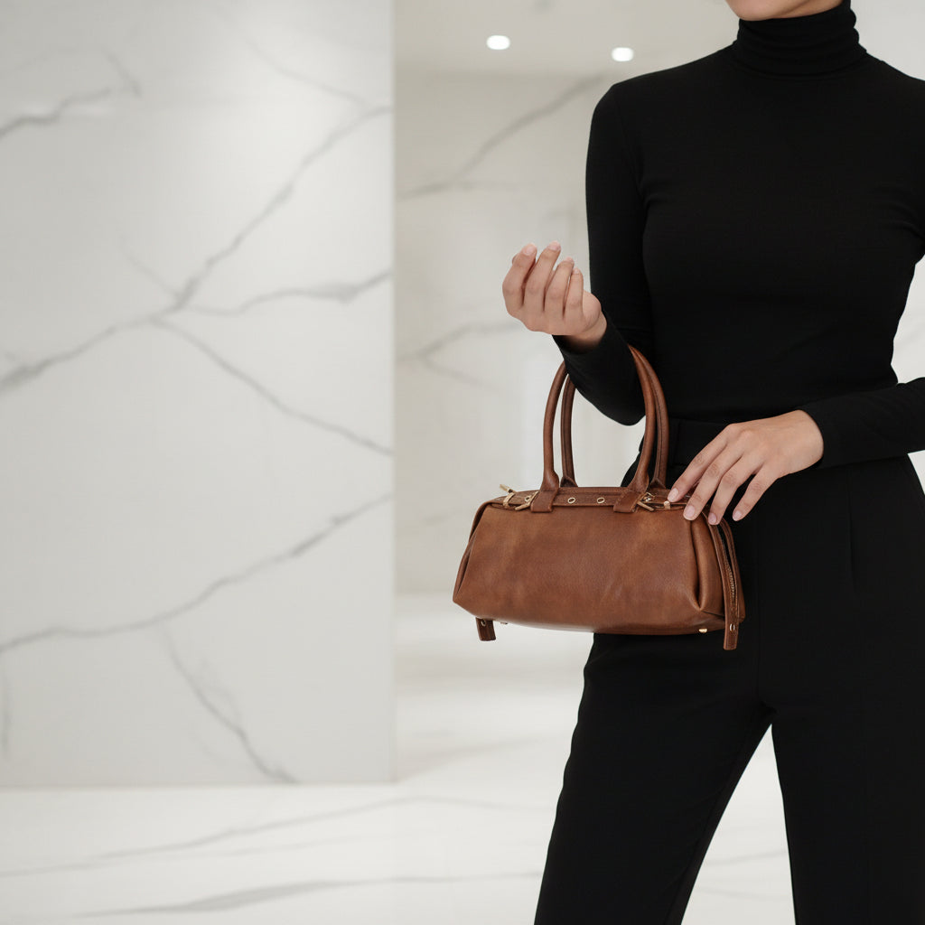 Mini Boston Bag — Cuir Cognac