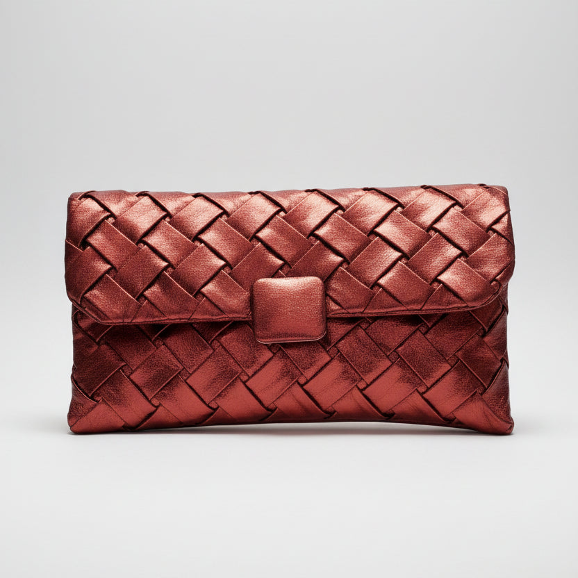 Pochette à rabat en similicuir argenté métallisé effet tissé