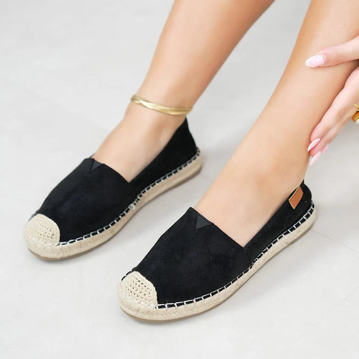 Espadrilles femme tendance en suédine avec bout corde tressée