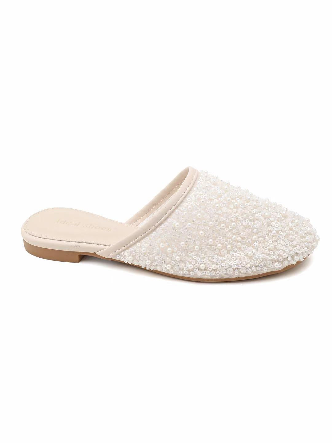 Babouche plate à tige pailletée et perlée