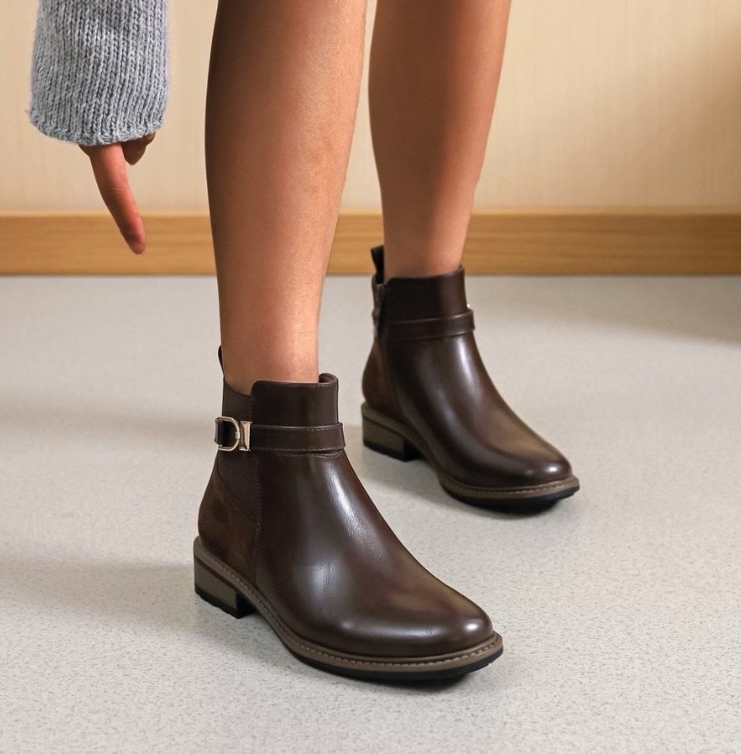 Bottines à boucle bi-matière