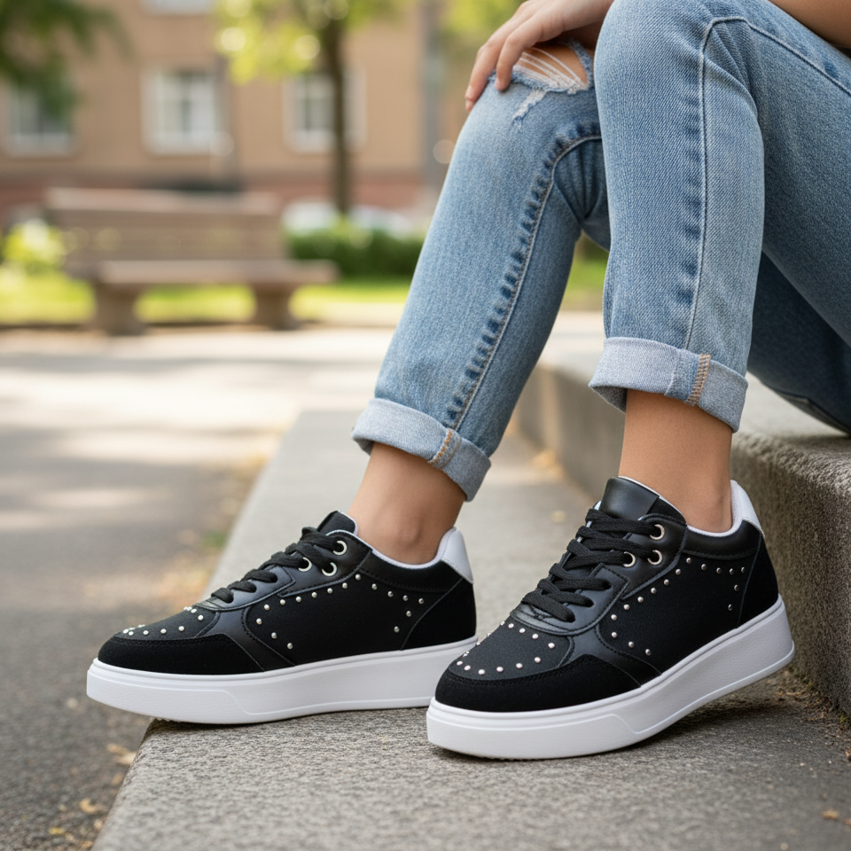 Baskets en simili à empiècement contrastant