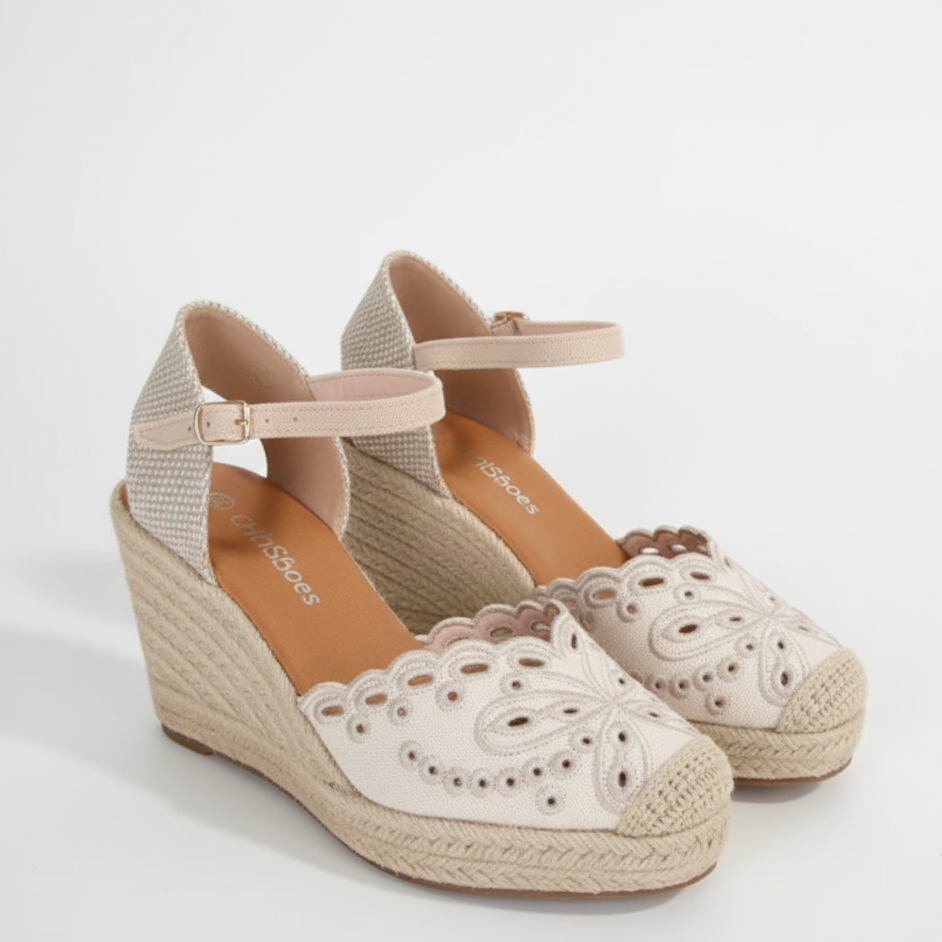 Espadrilles Compensées à Broderie Anglaise
