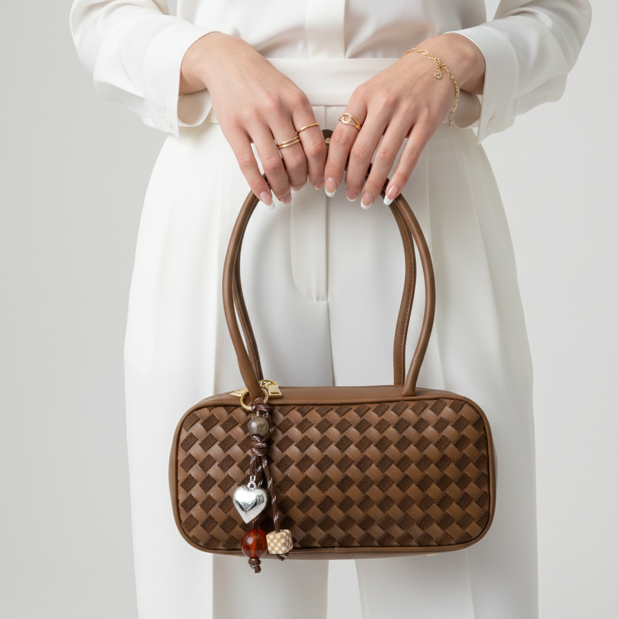 Sac à bandoulière minimaliste en cuir véritable tressé