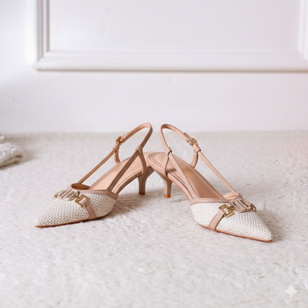 Escarpins à bride arrière avec un motif pied-de-poule