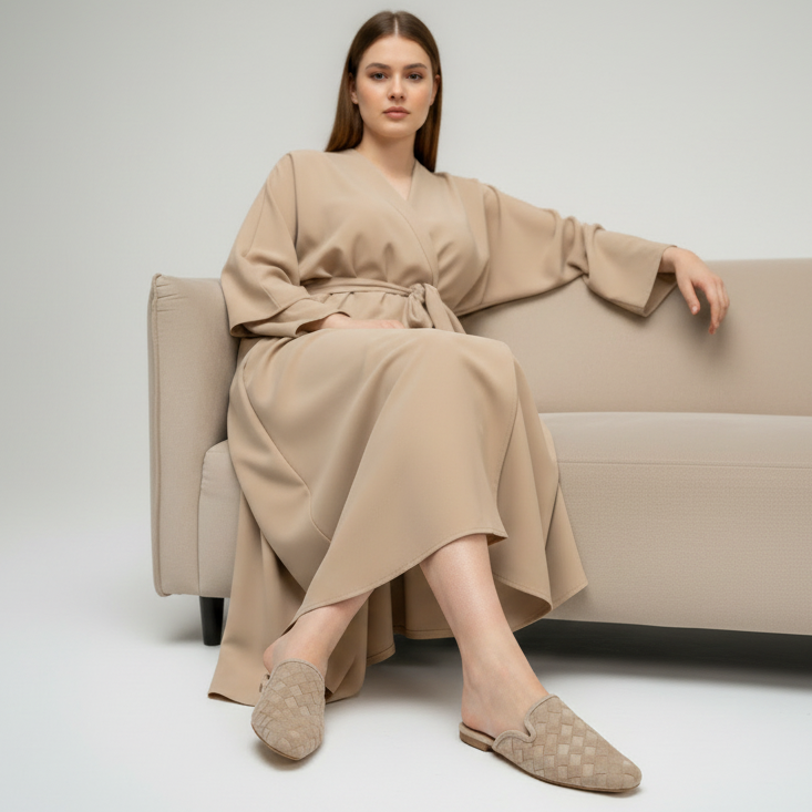 Babouche Plates en Suede Tressé