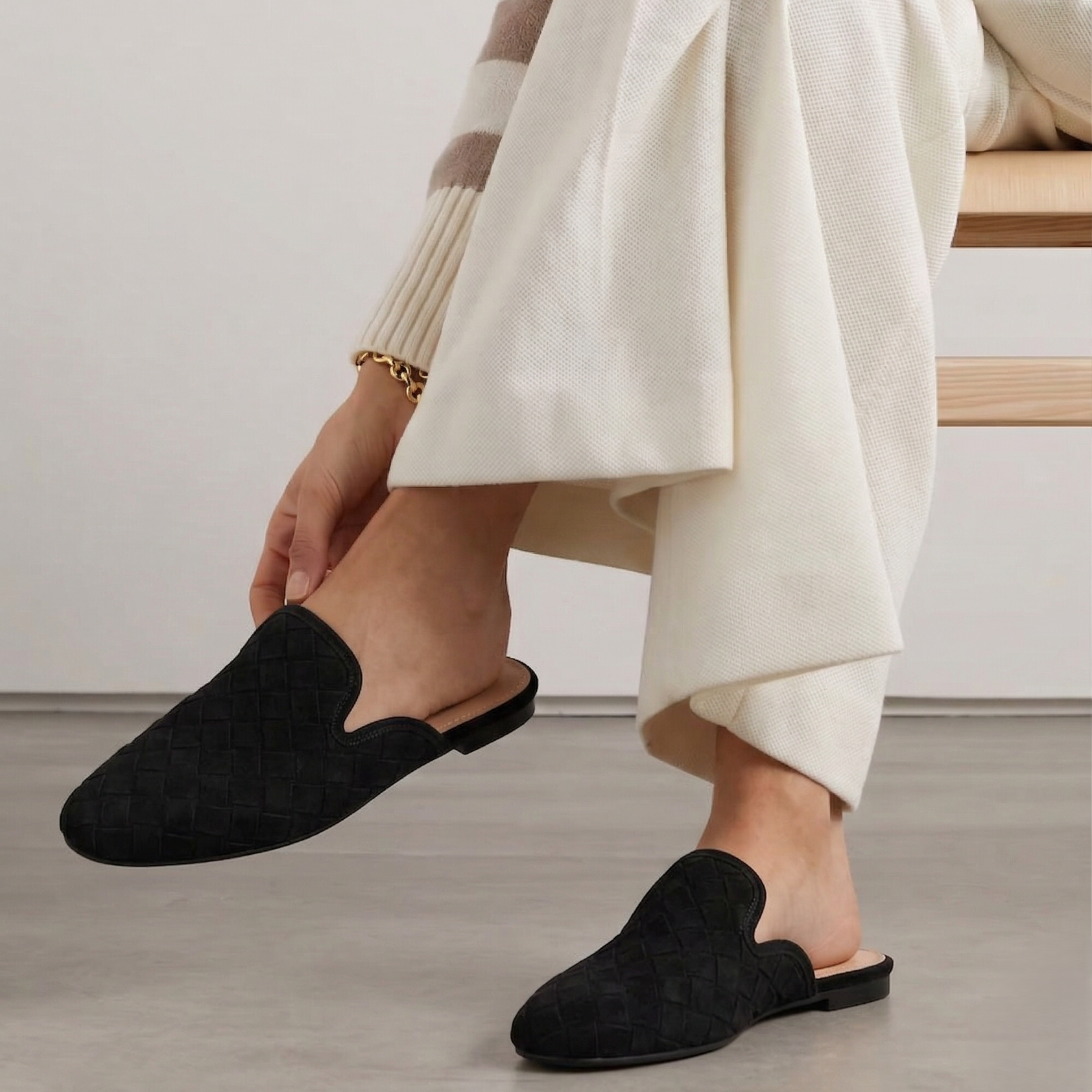 Babouche Plates en Suede Tressé