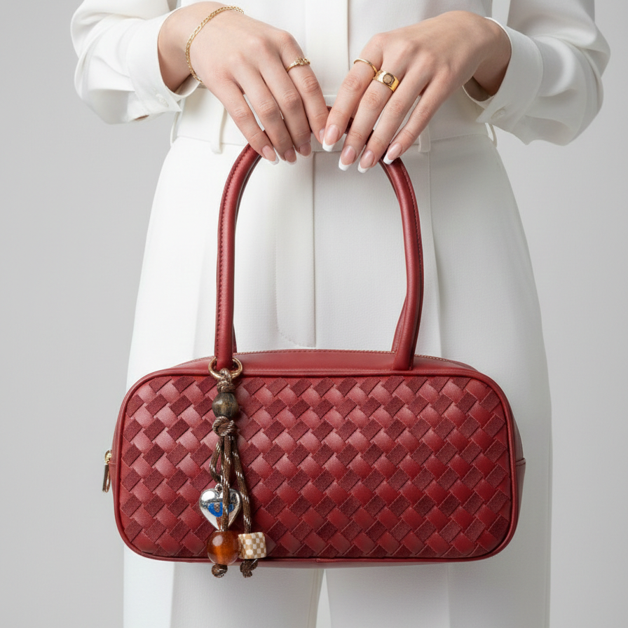 Sac à bandoulière minimaliste en cuir véritable tressé