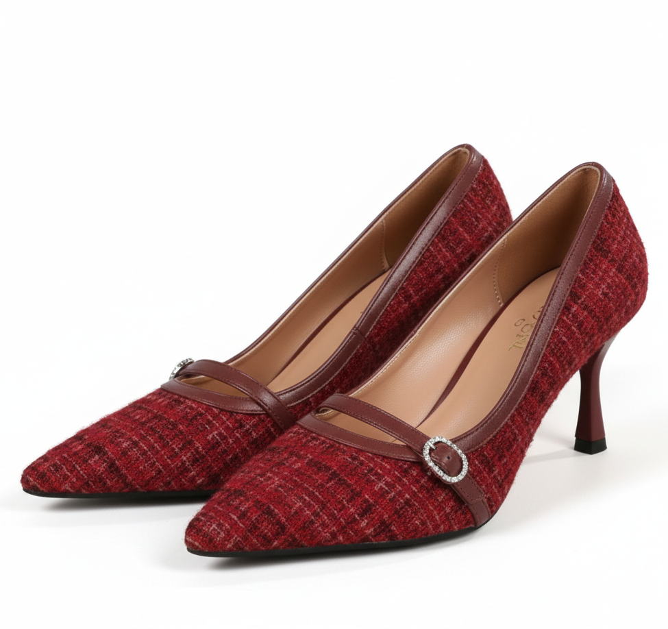 Escarpins femme élégants en tweed avec boucle strassée