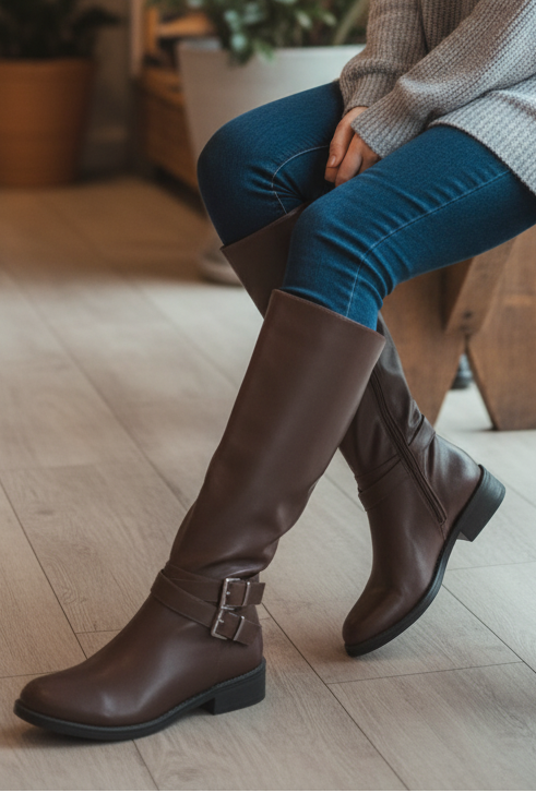 Bottes en similicuir à double bride