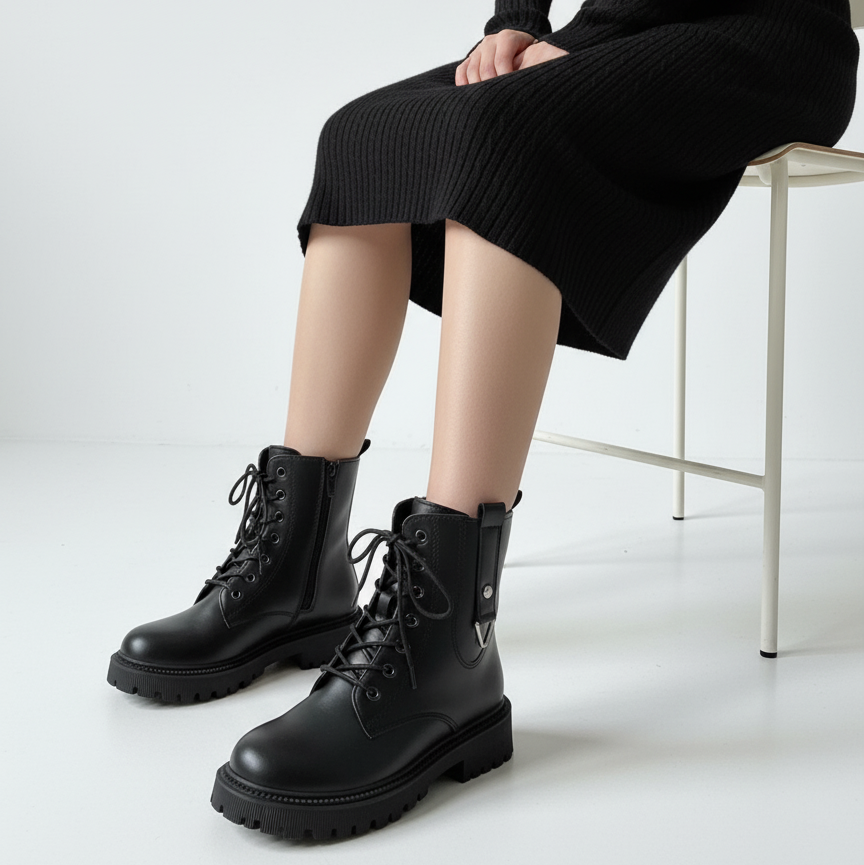 Bottines Montantes à Lacets et Semelle Crantée