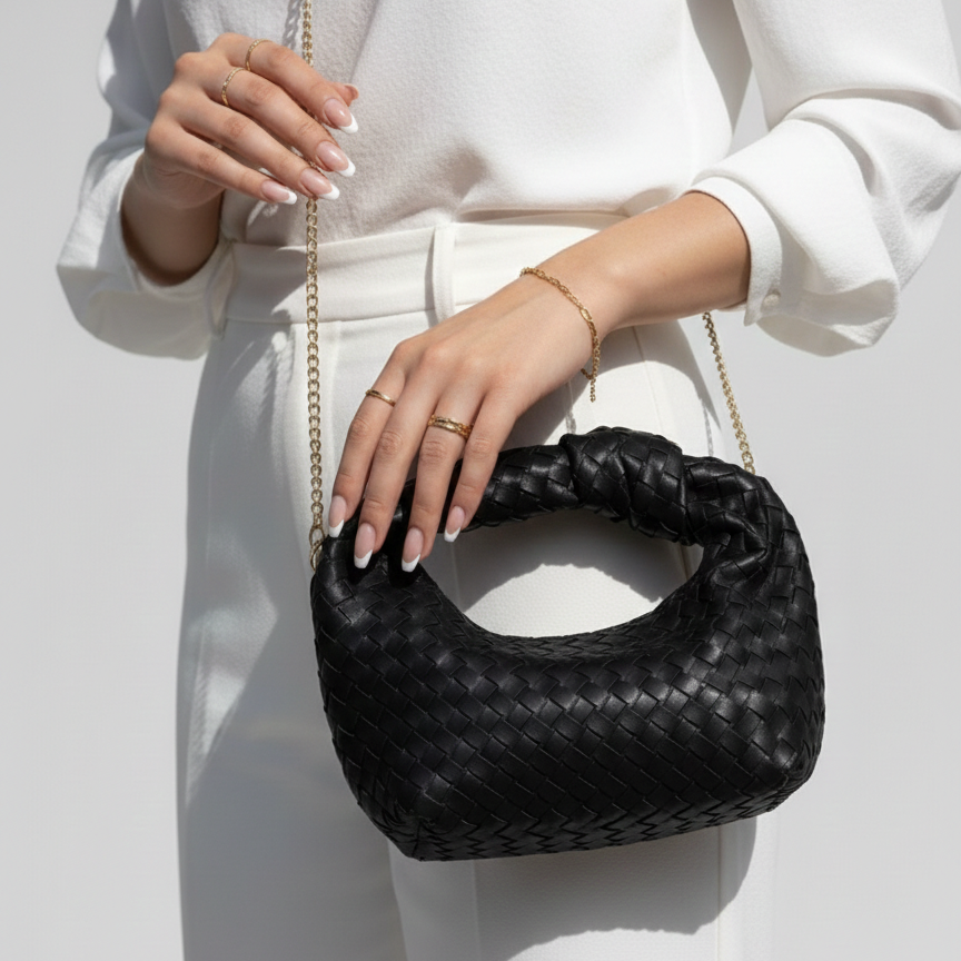 sac à main tressé  avec une petite poignée supérieure nouée