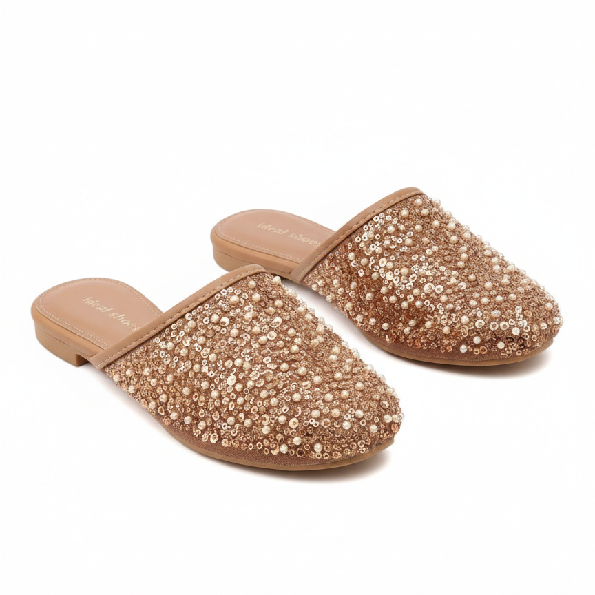 Babouche plate à tige pailletée et perlée