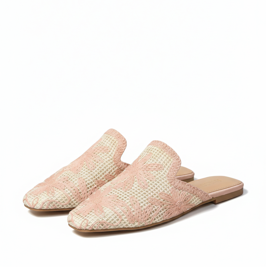 Babouche Plates à Broderies Florales