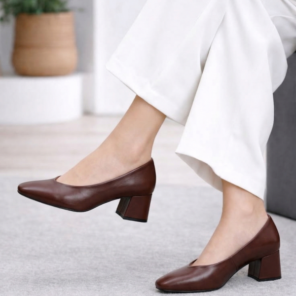 Escarpins à Talon Carré en Cuir