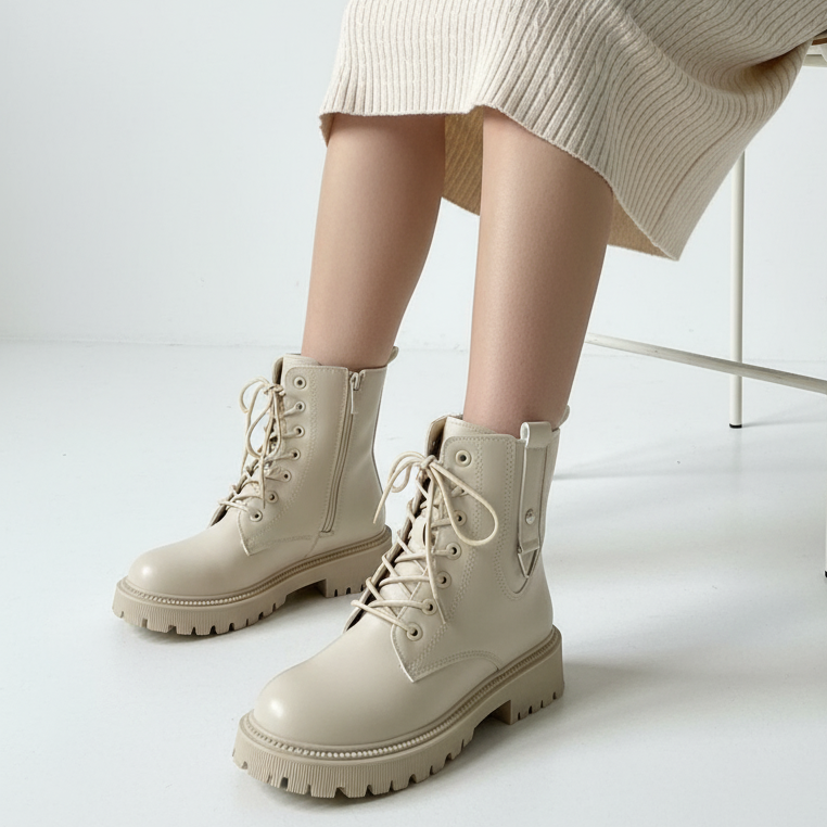 Bottines Montantes à Lacets et Semelle Crantée