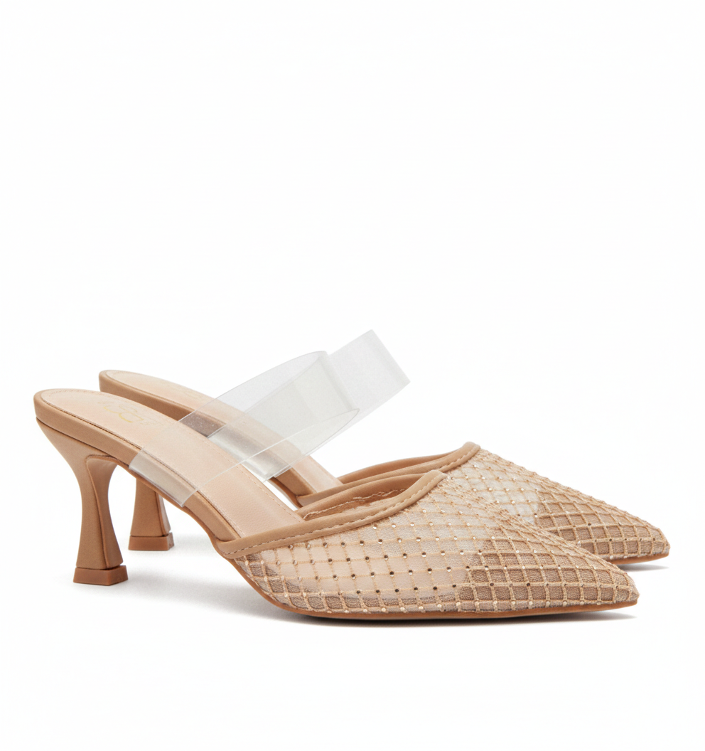 Escarpins en mesh et une bride transparente