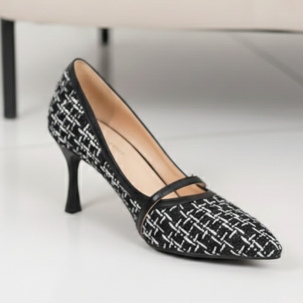 Escarpins femme élégants en tweed avec boucle strassée