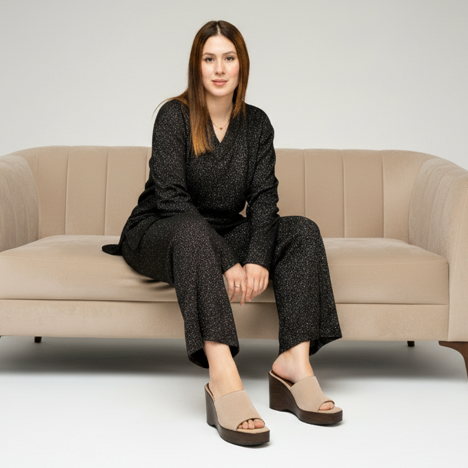 Sandale à plateforme compensée en nubuck