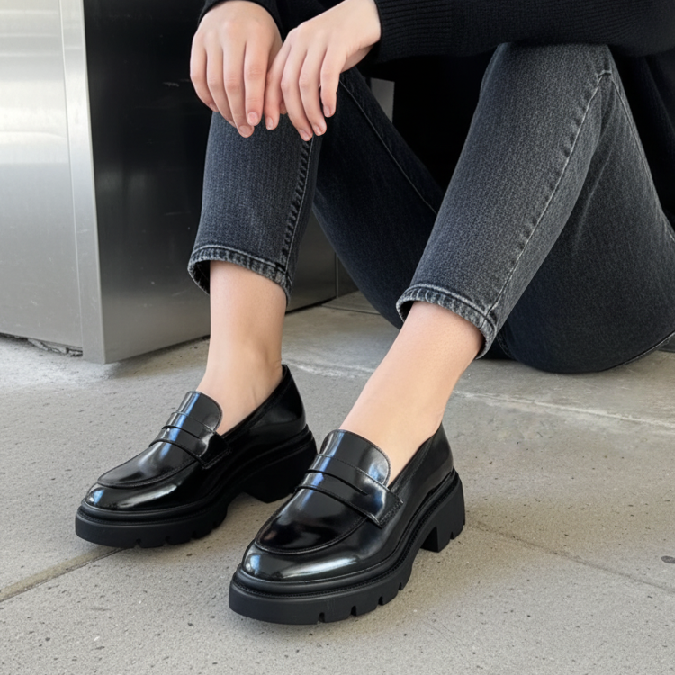 Mocassins à plateforme en cuir verni noir