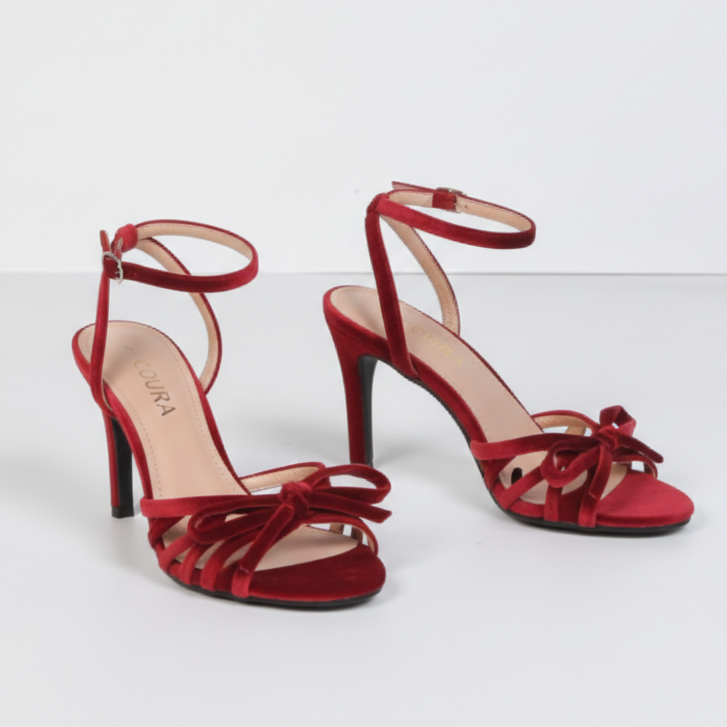 sandales à talons en velours rouge