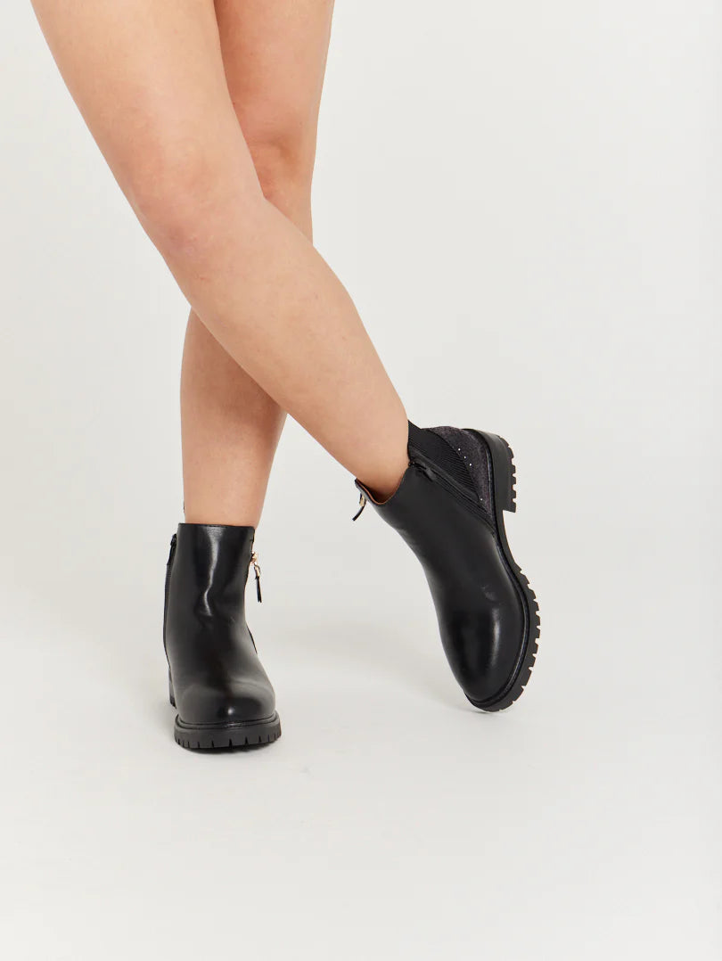 Bottines en simili à contrefort pailleté et zip
