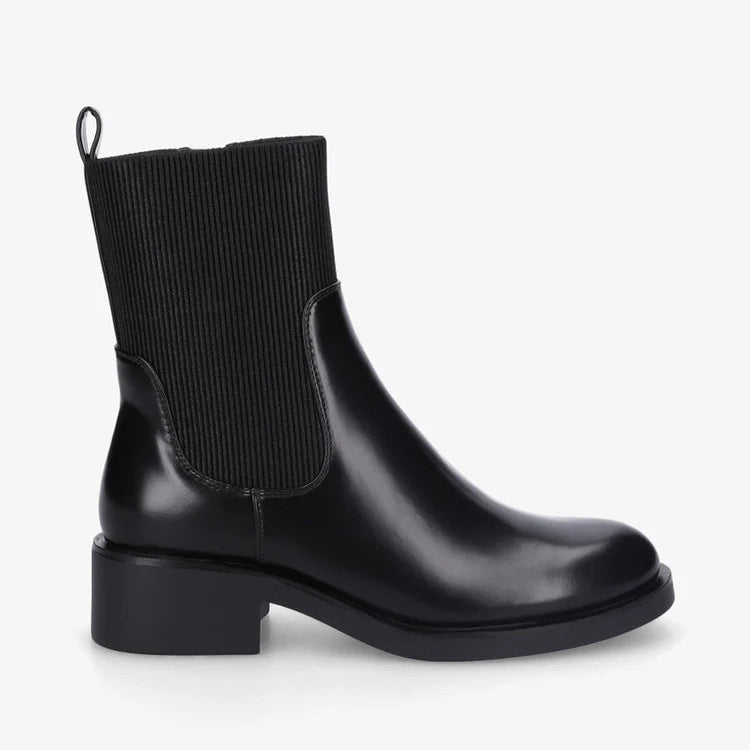 Bottines en simili et tissu côtelé