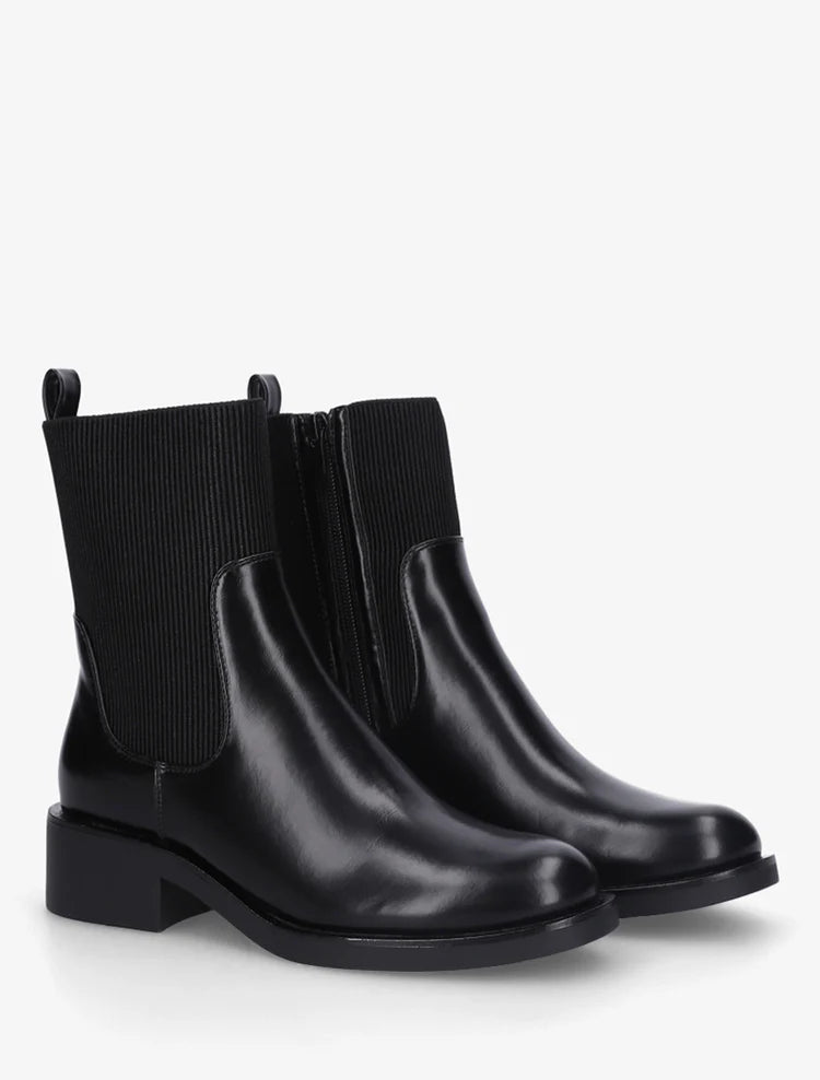 Bottines en simili et tissu côtelé