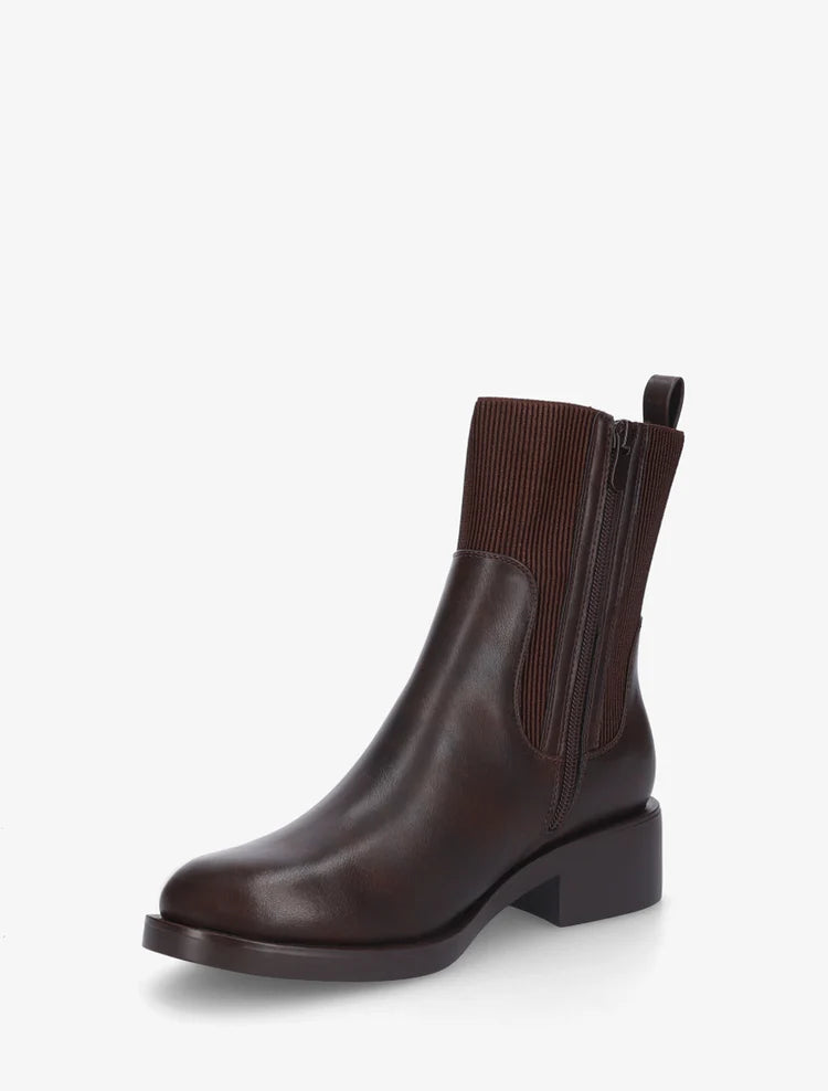 Bottines en simili et tissu côtelé
