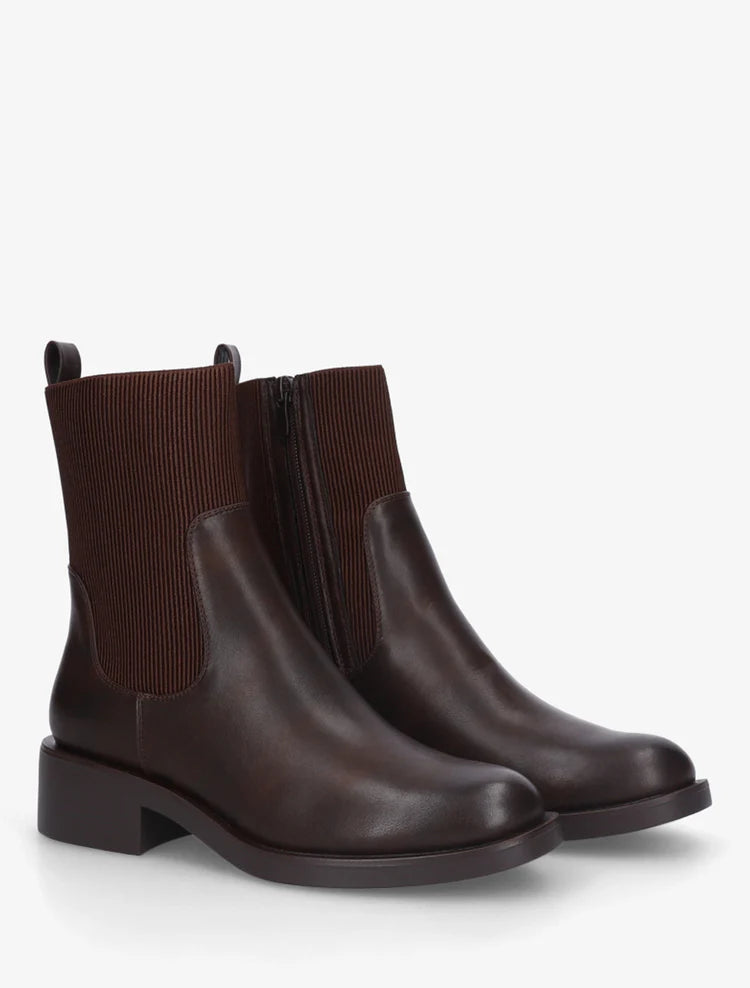 Bottines en simili et tissu côtelé