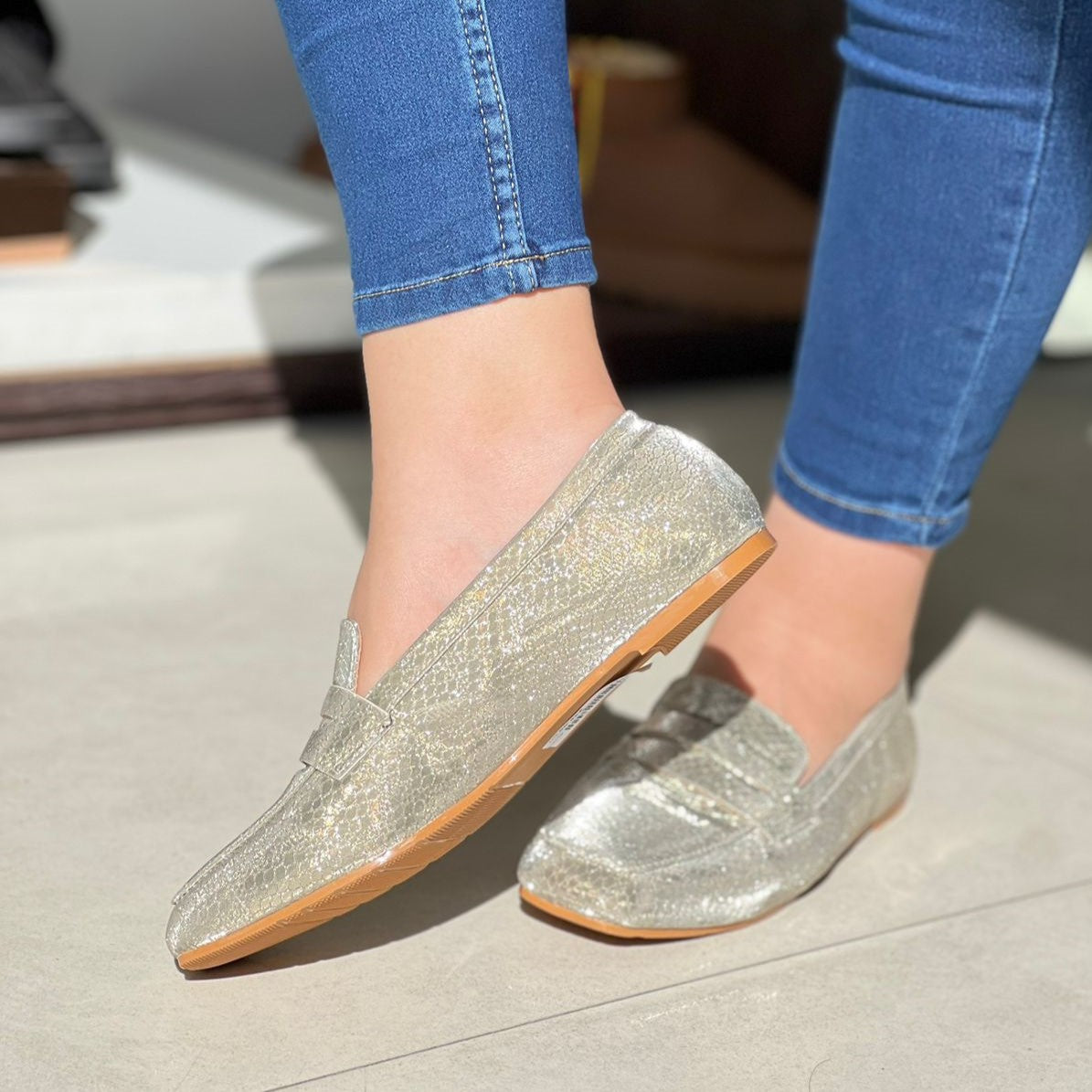 Mocassin Plates Femme Brillant