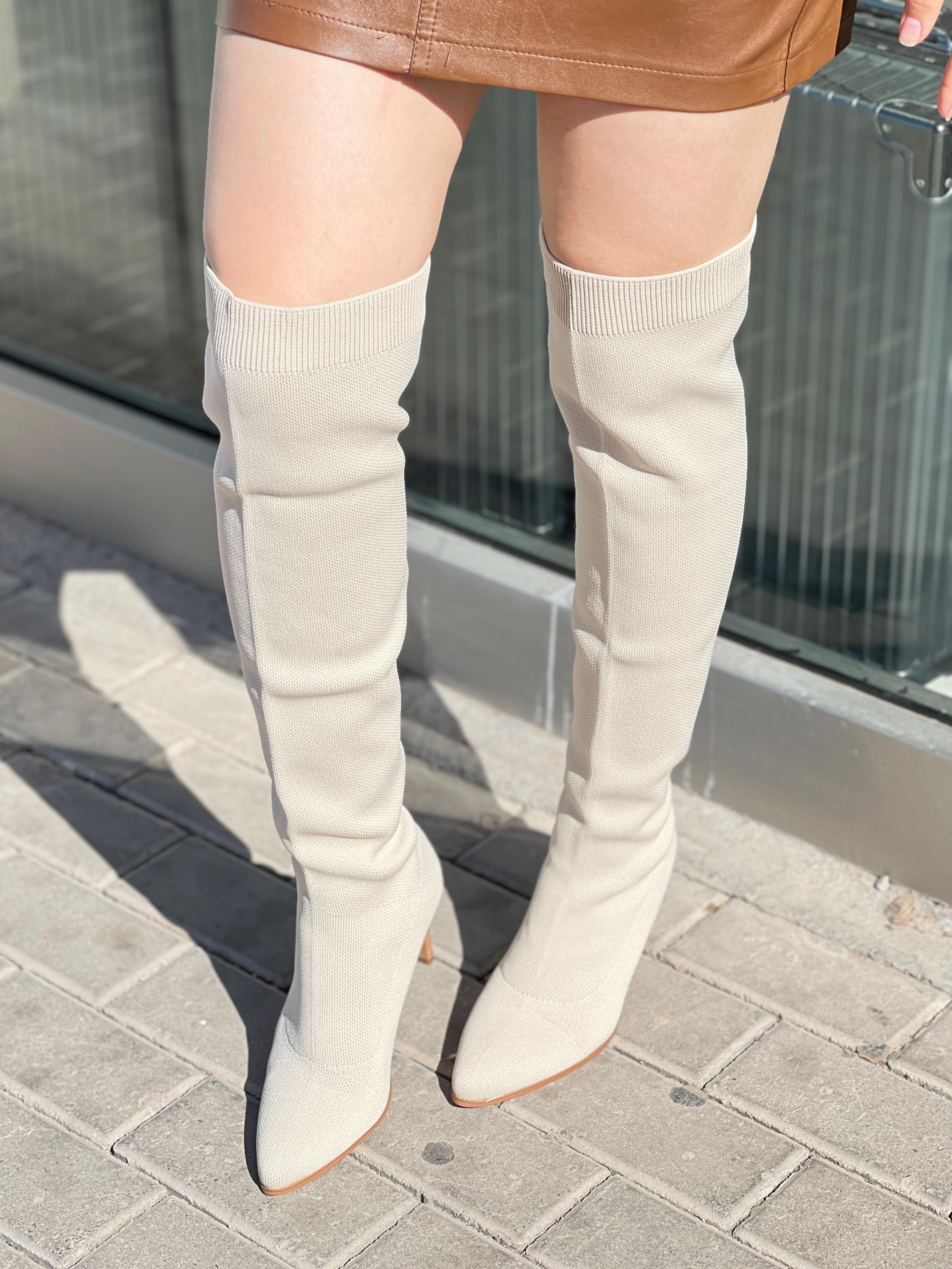 Bottes au-dessus du genou en tricot extensible