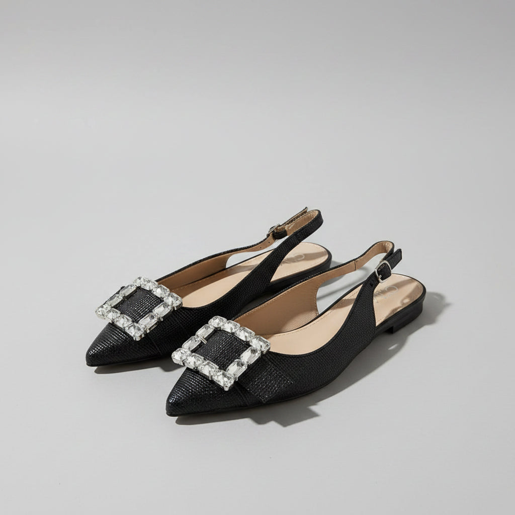 Chaussures Slingbacks Pointues à Boucle Strass