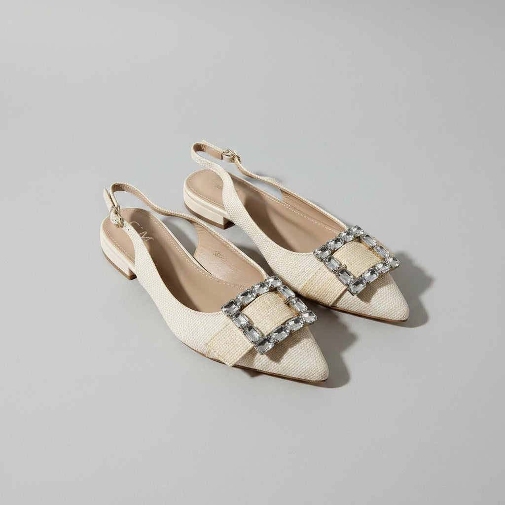 Chaussures Slingbacks Pointues à Boucle Strass
